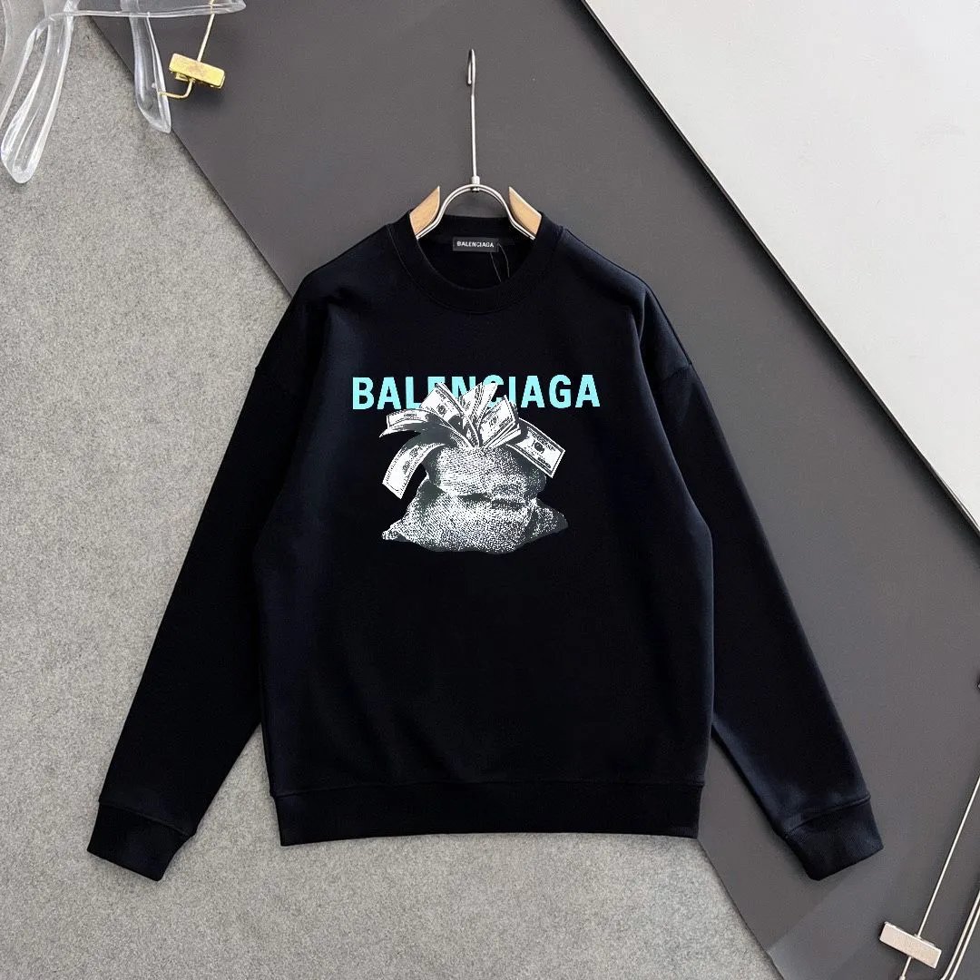 Balenciaga Black Money Bag Logo Cotton Hoodie