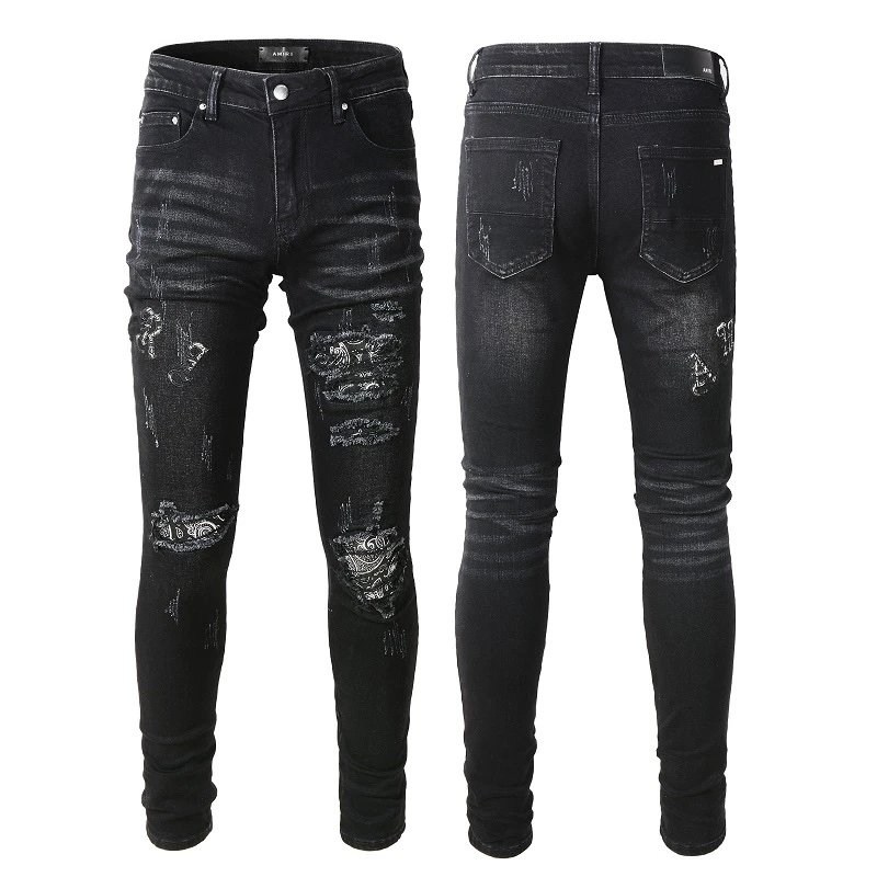 AMIRI Black Distressed Skinny Jeans Men Fashion Denim