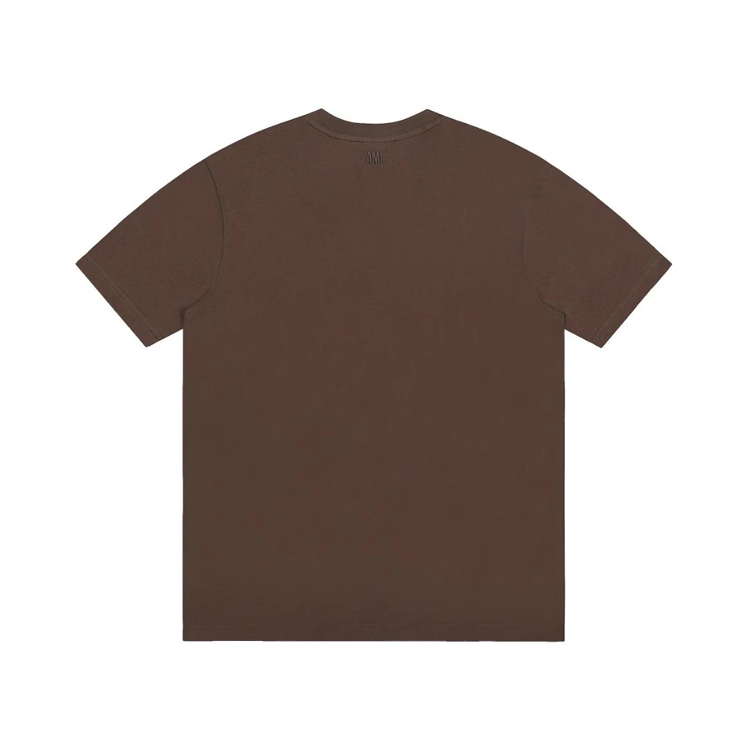 AMI Brown Heart Logo Cotton T-Shirt