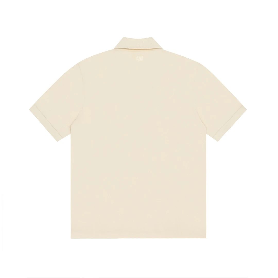 AMI Classic Beige Polo Shirt Red Heart Logo