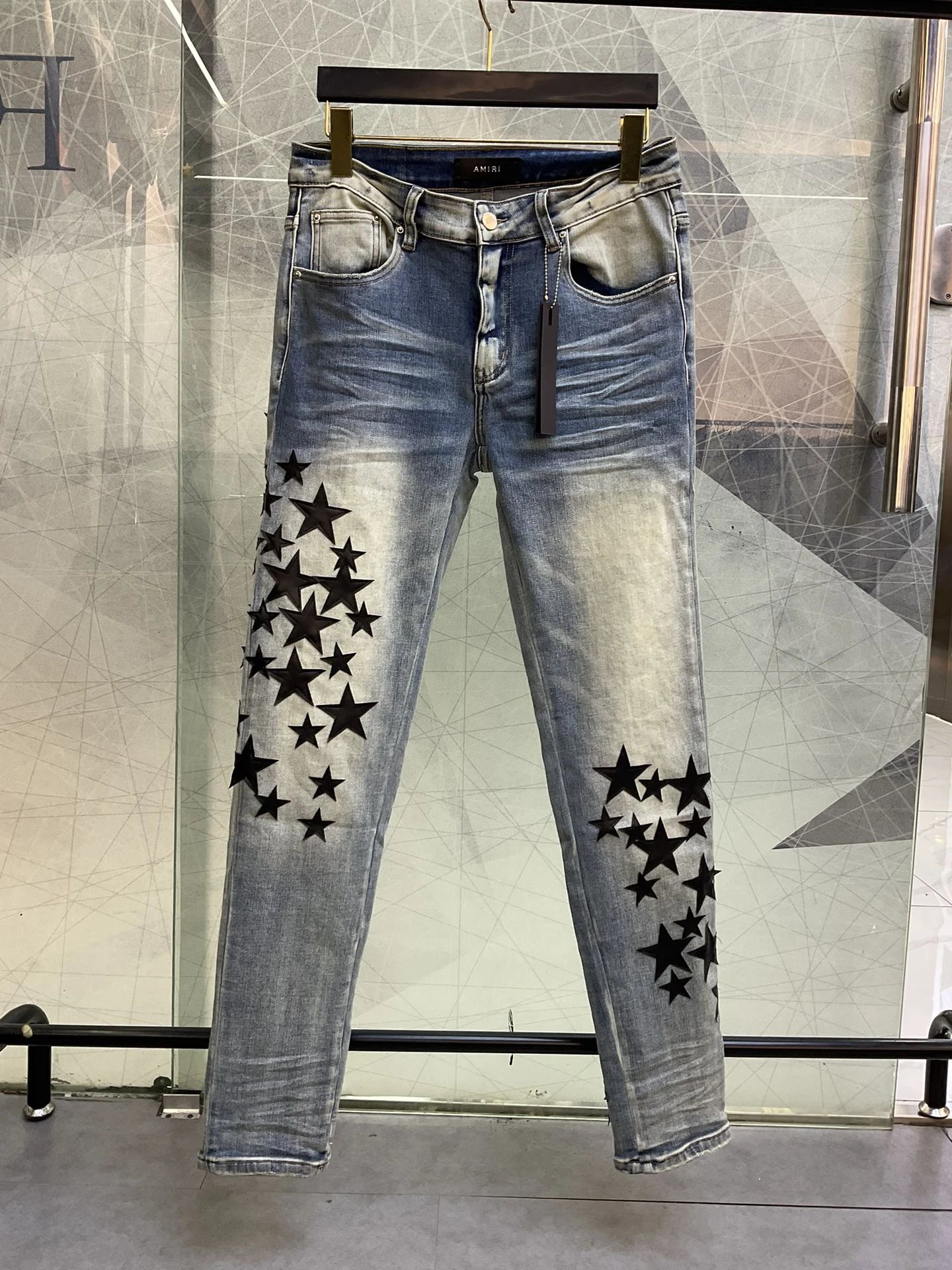 AMIRI Star Patch Slim Fit Blue Denim Jeans