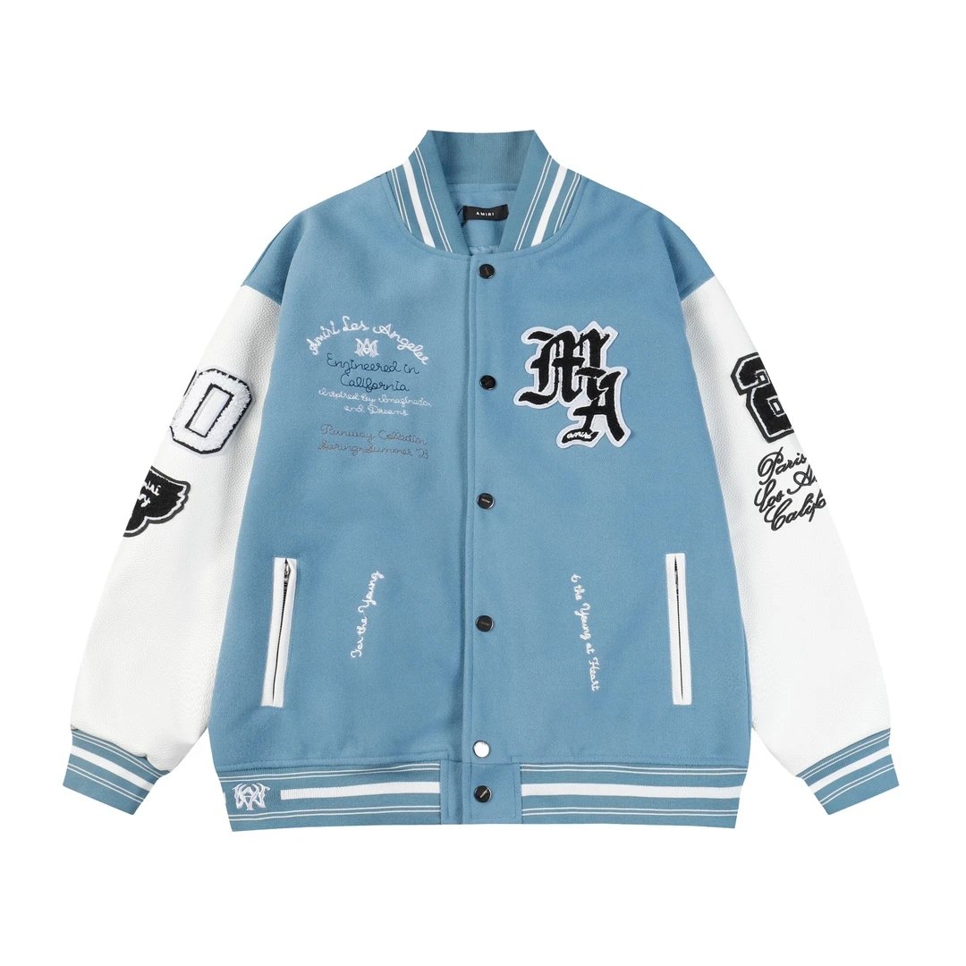 AMIRI Blue White Varsity Jacket Men's Streetwear