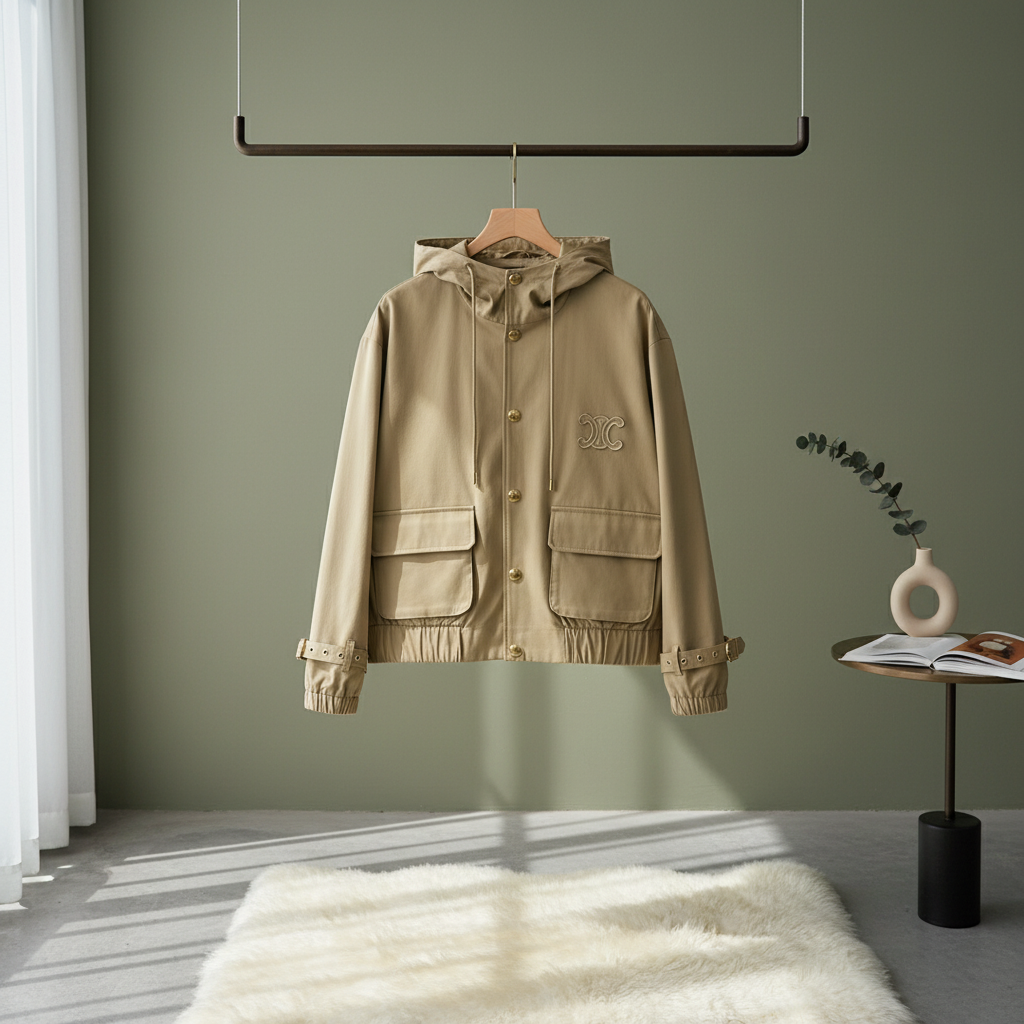 CELINE Hooded Jacket Gold Button Casual Streetwear Coats