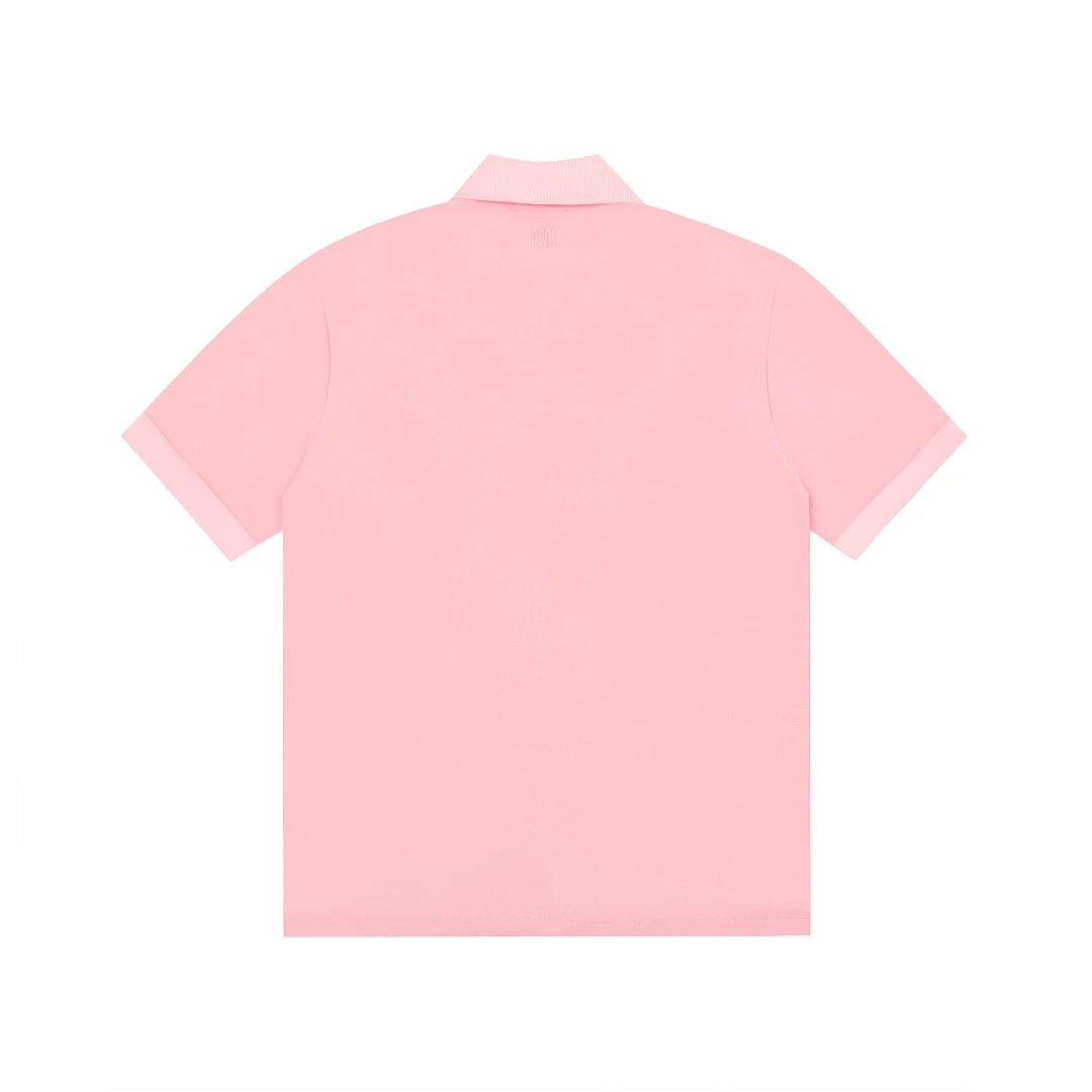 Ami Pink Polo Shirt Red Heart Cotton Top