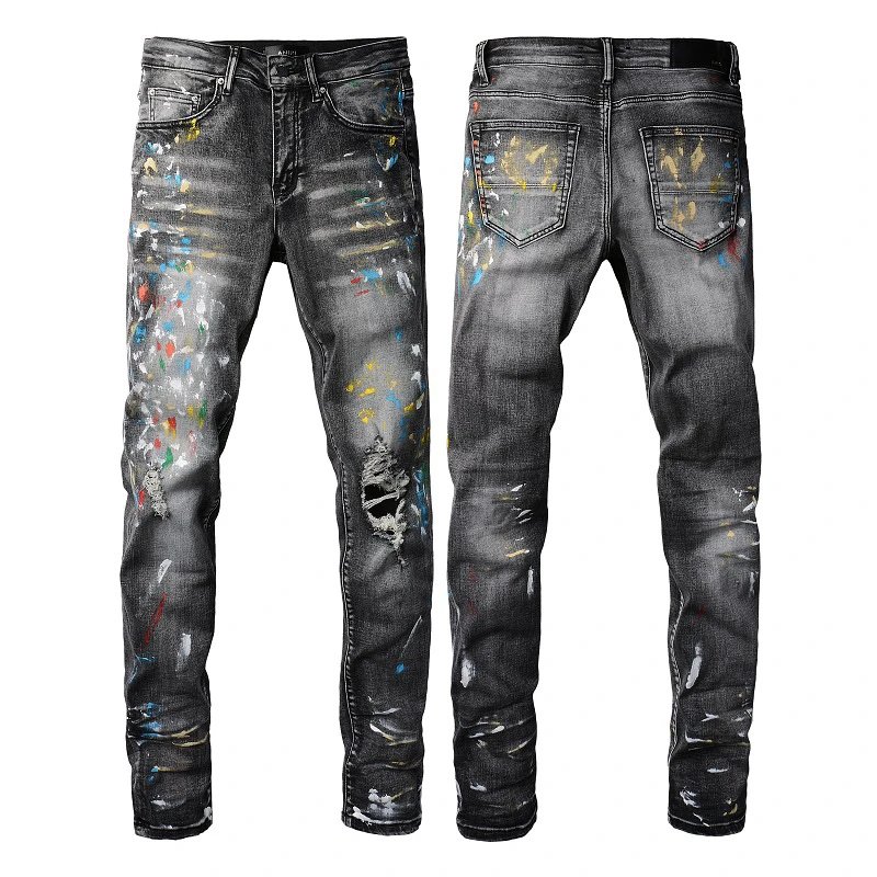 AMIRI Paint Splash Ripped Jeans Men Slim Fit Denim