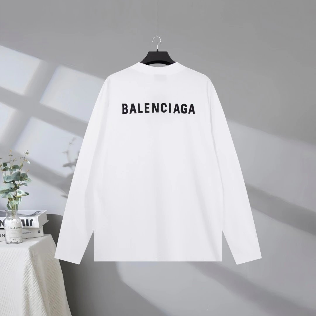 Balenciaga White Long Sleeve Hoodie Unisex Casual