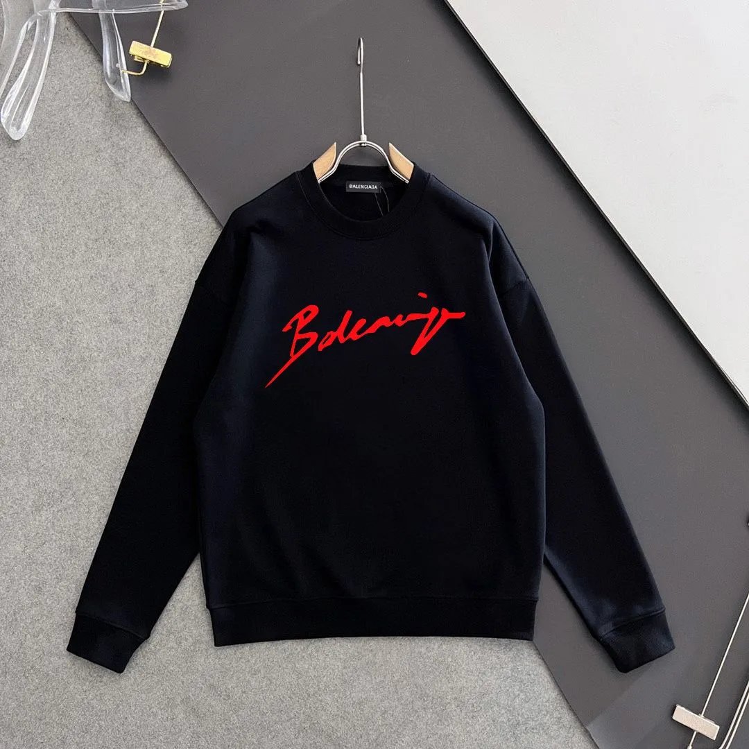 Balenciaga Black Hoodie Red Logo Oversized Sweatshirt