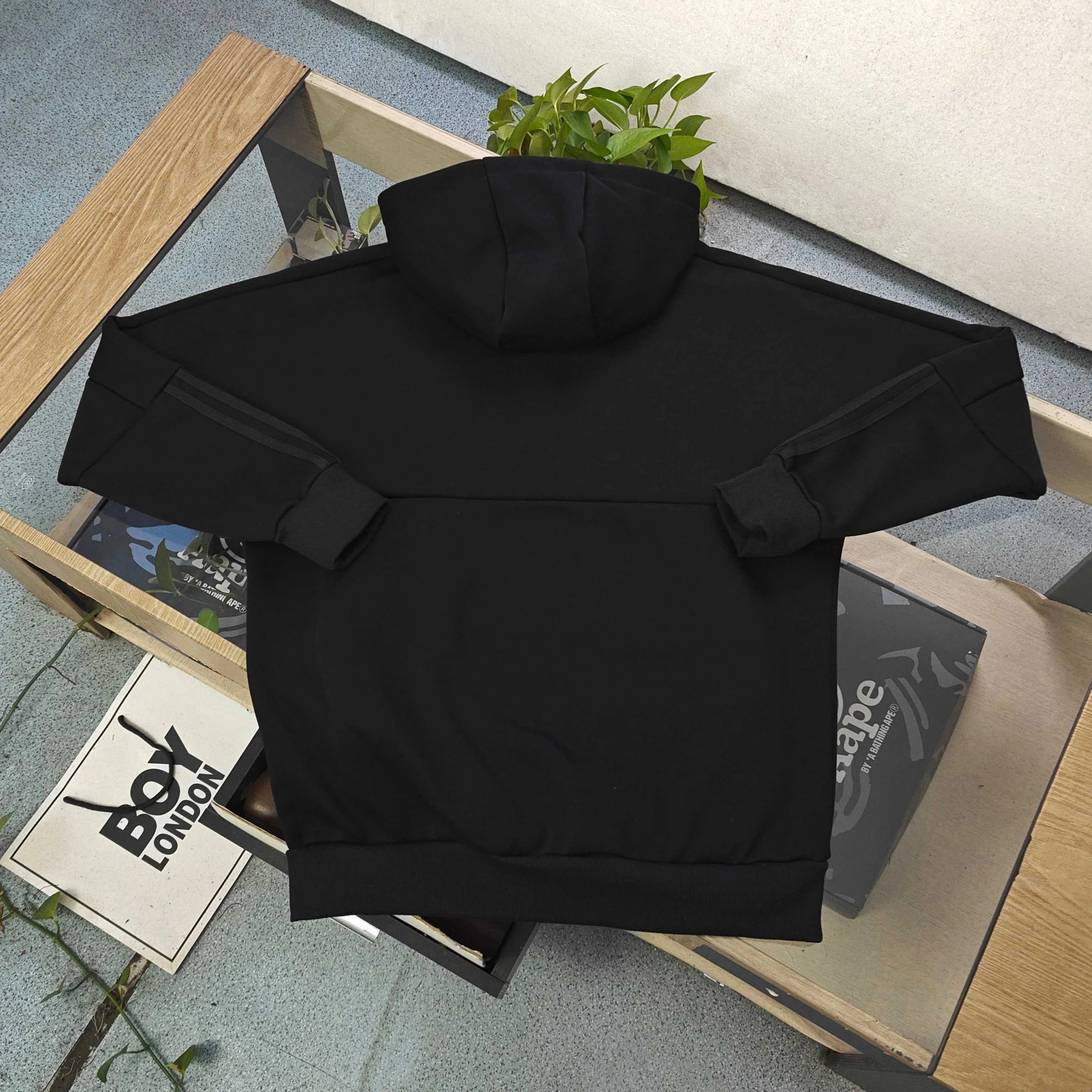 Adidas Men Black Zip Hoodie Sports Jacket