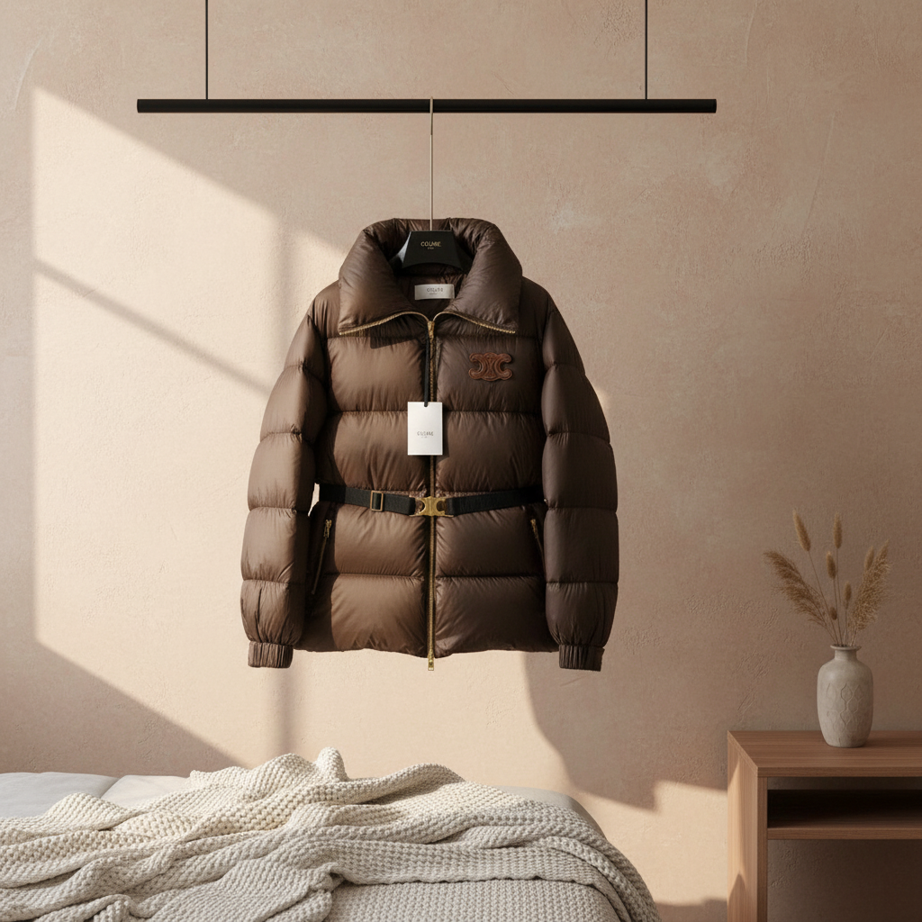 CELINE Brown Belted Down Jacket for Women