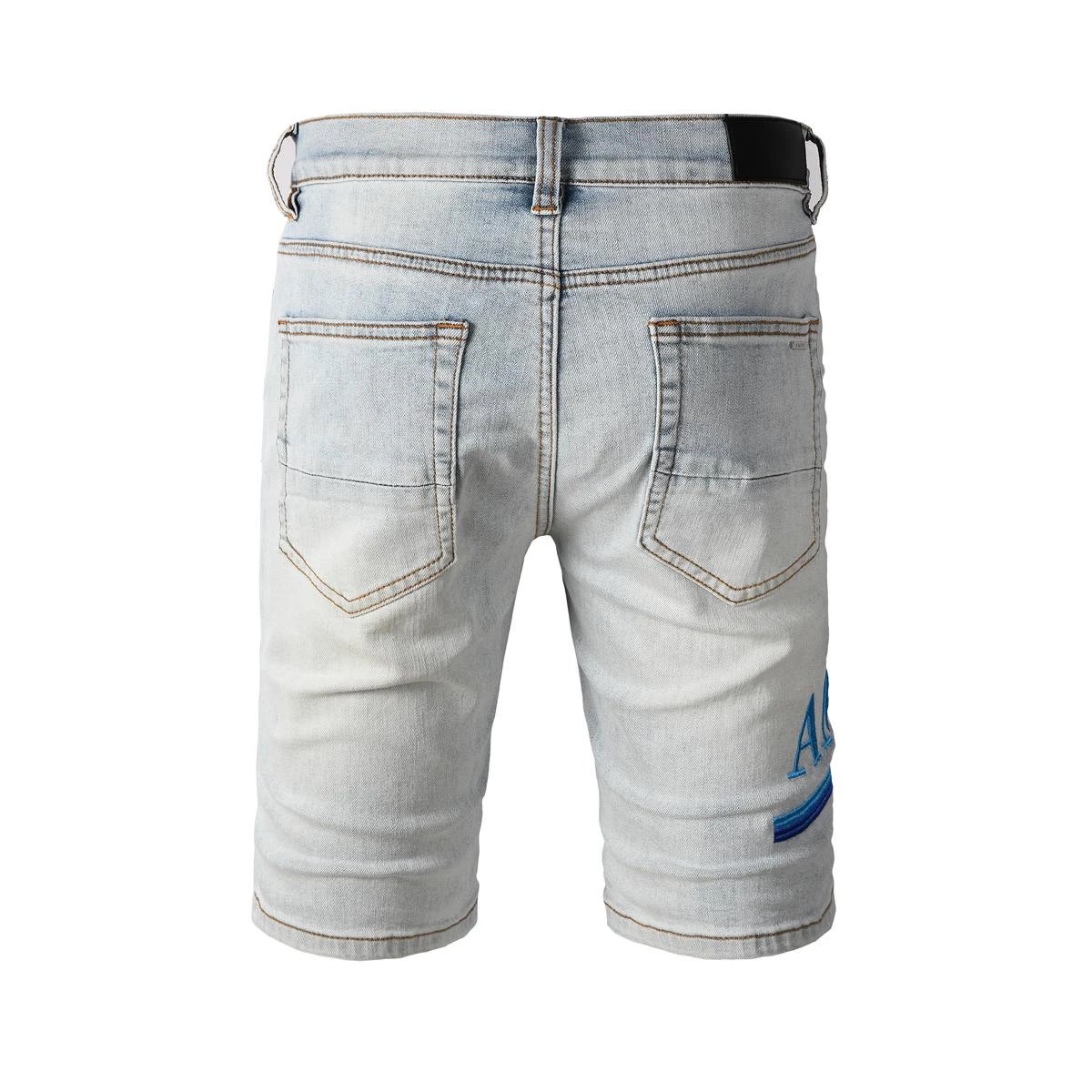 AMIRI Light Wash Distressed Denim Shorts Men