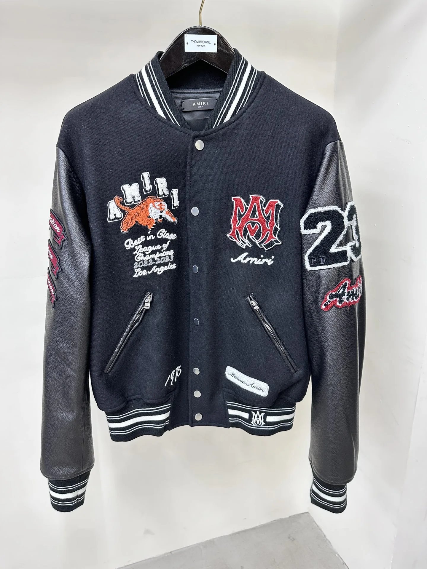 AMIRI Black Leather Sleeves Men Varsity Jacket