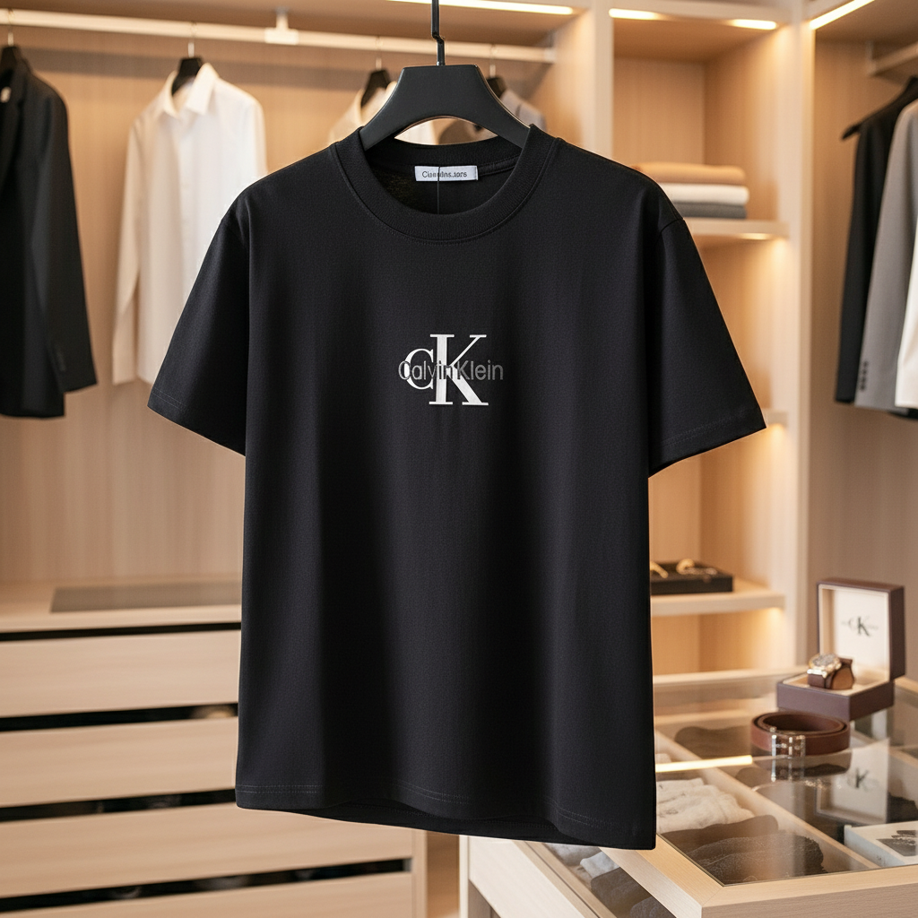Calvin Klein Men Black Cotton CK Logo T-Shirt