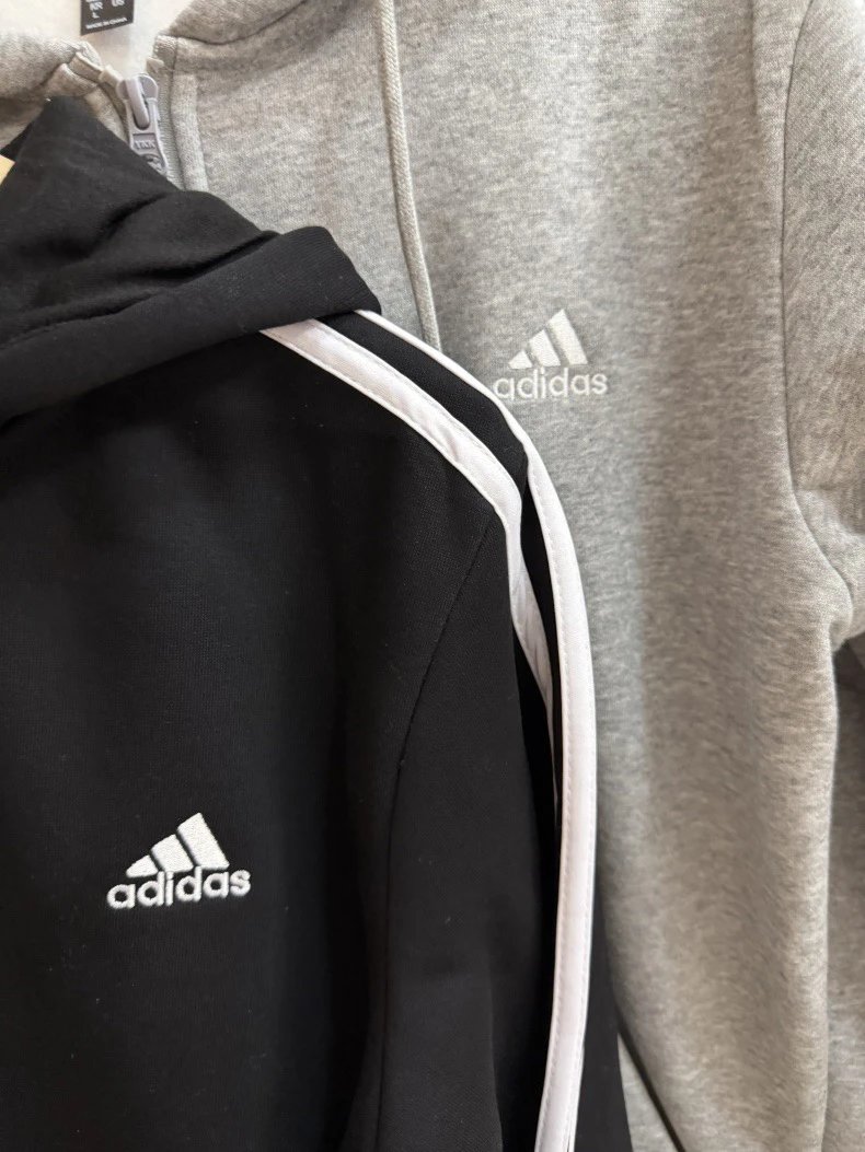 Adidas Unisex Zip Hoodie Black Grey Sports Jacket