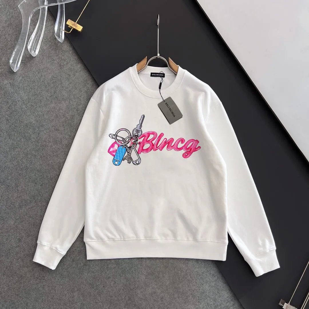 Balenciaga White Hoodie Pink Logo Graphic Sweatshirt