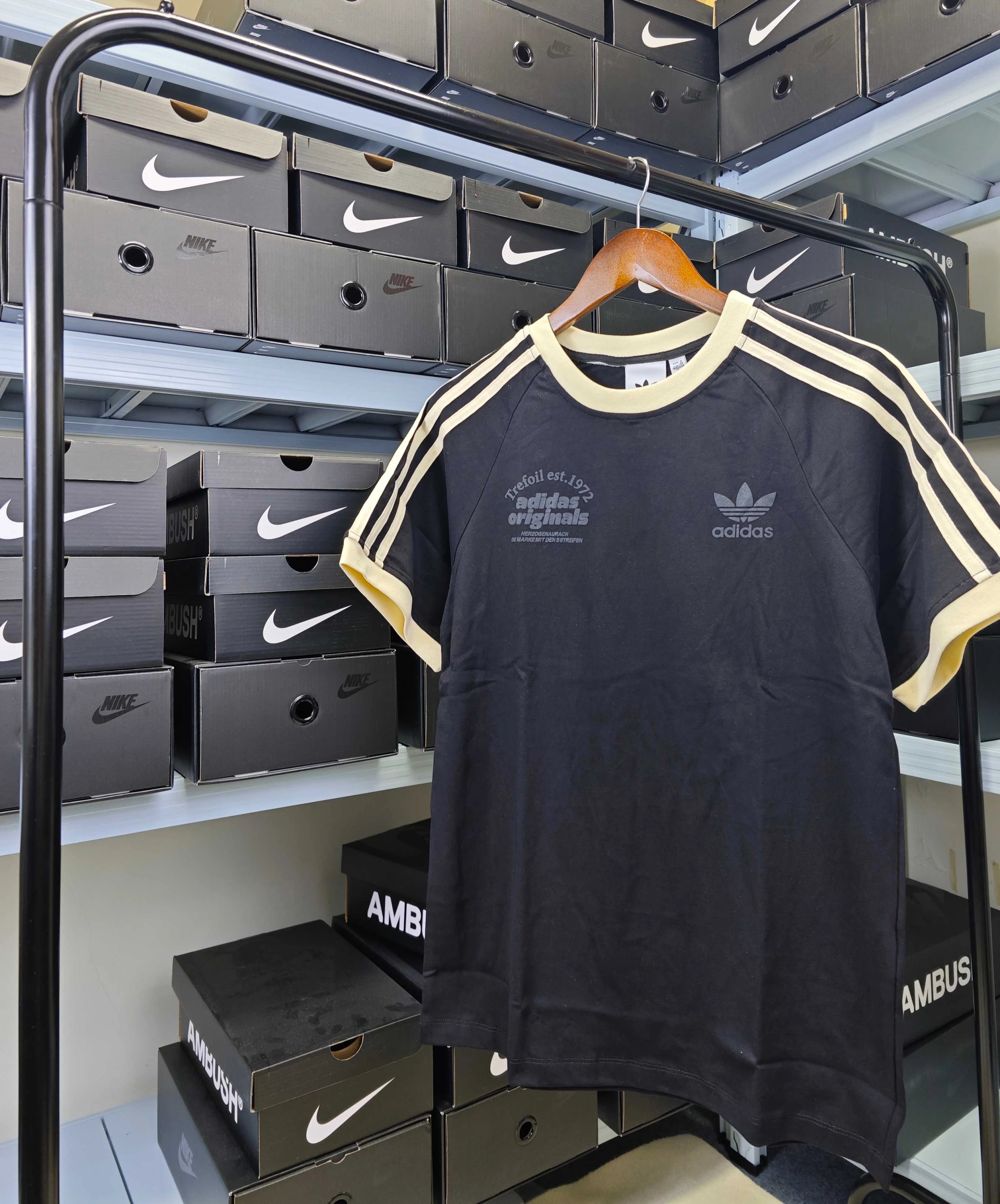 Adidas Originals Unisex Black Beige Striped Cotton T-Shirt
