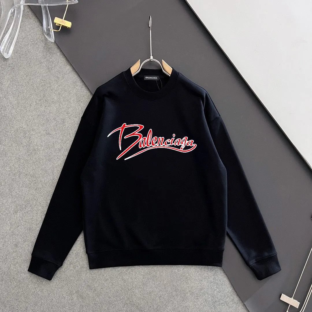 Balenciaga Black Hoodie Red Logo Unisex Streetwear
