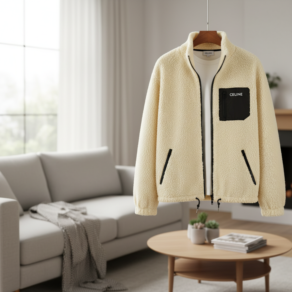 CELINE Sherpa Fleece Zip Up Jacket Winter Outerwear