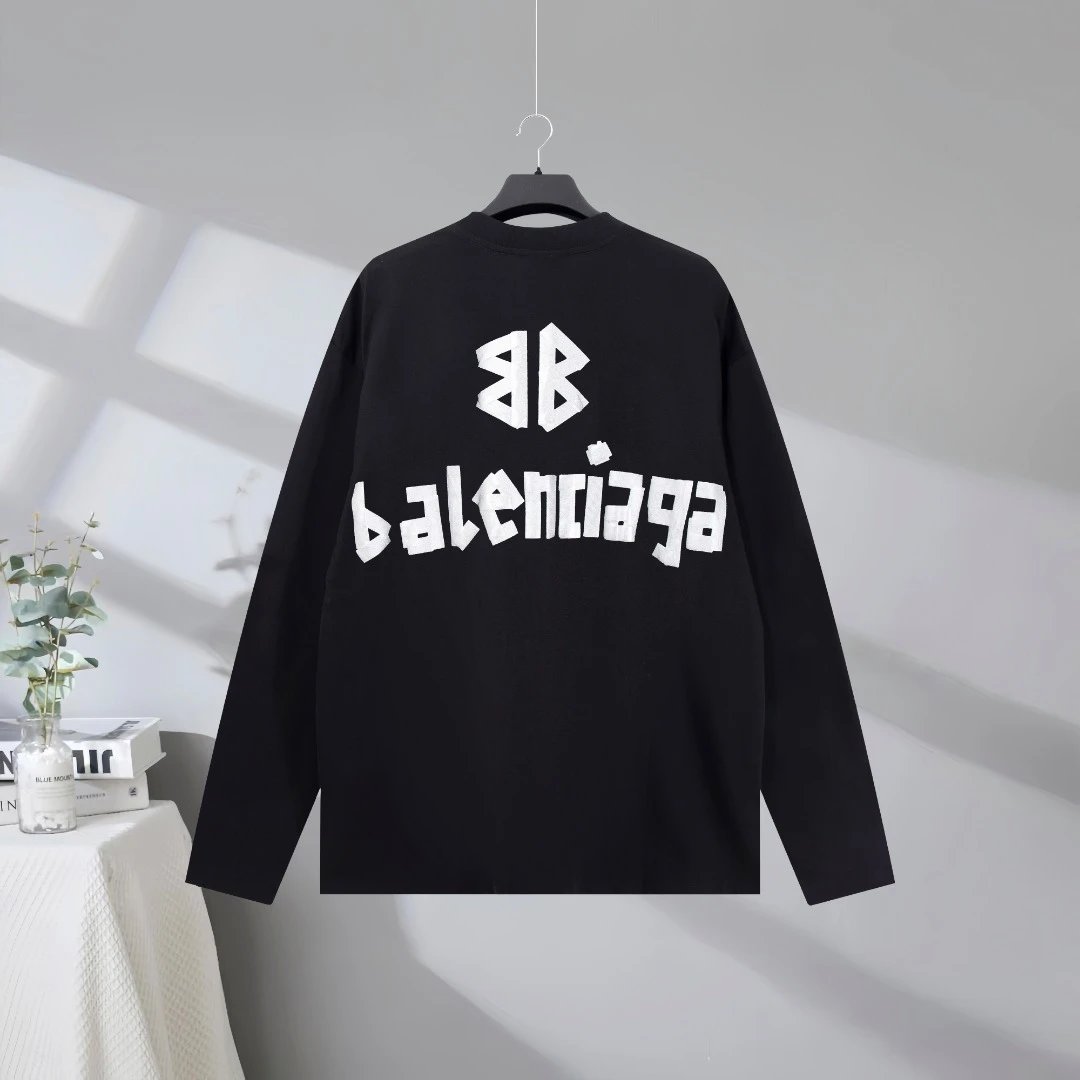 Balenciaga Black Logo Hoodie Unisex Cotton Sweatshirt