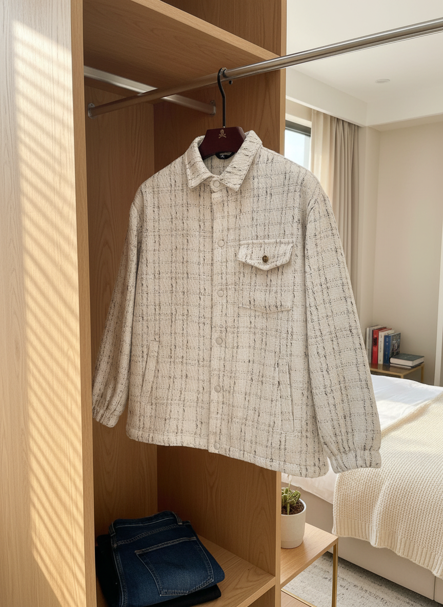 CELINE Wool Blend Plaid Button Up Jacket