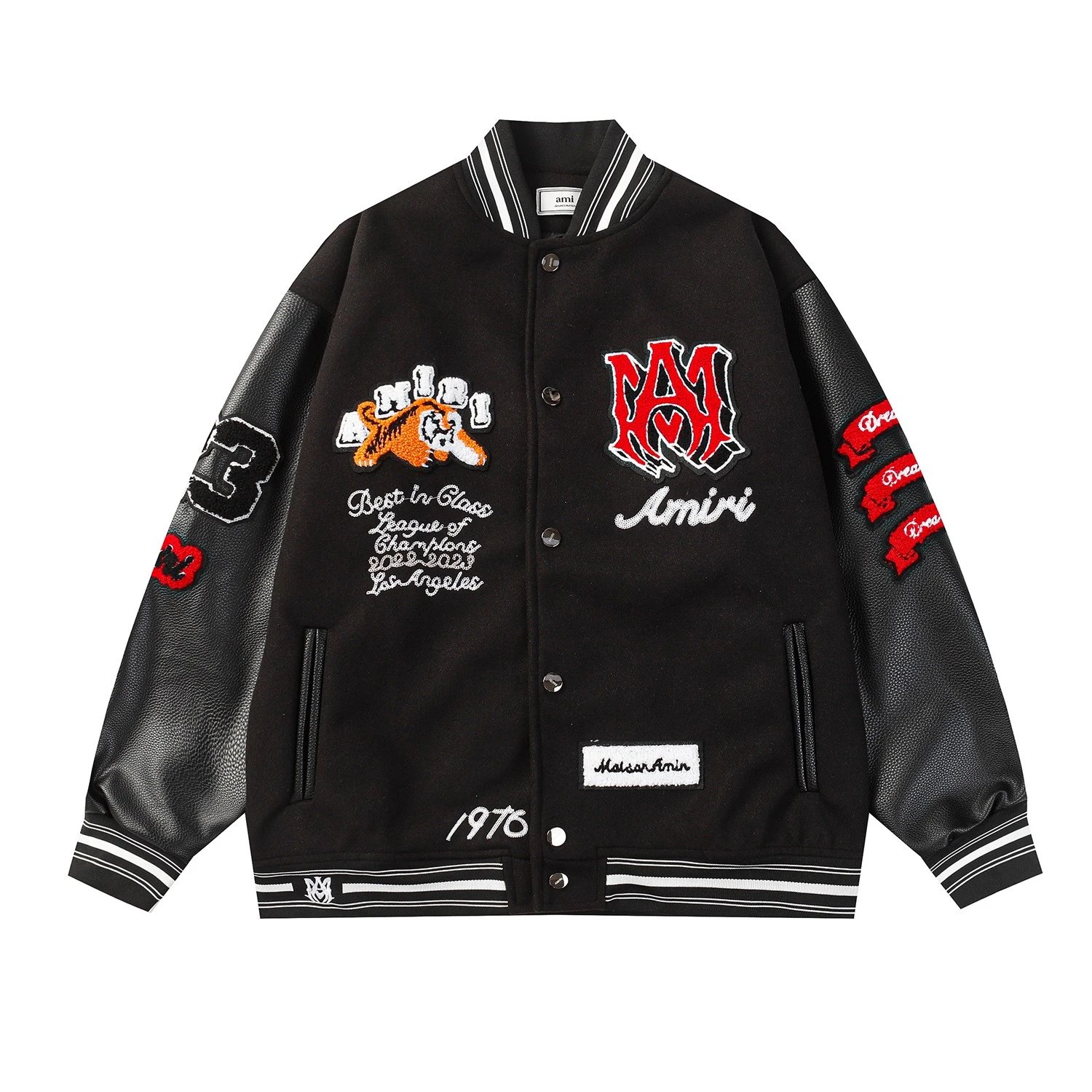 Amiri Black Varsity Jacket Leather Sleeves