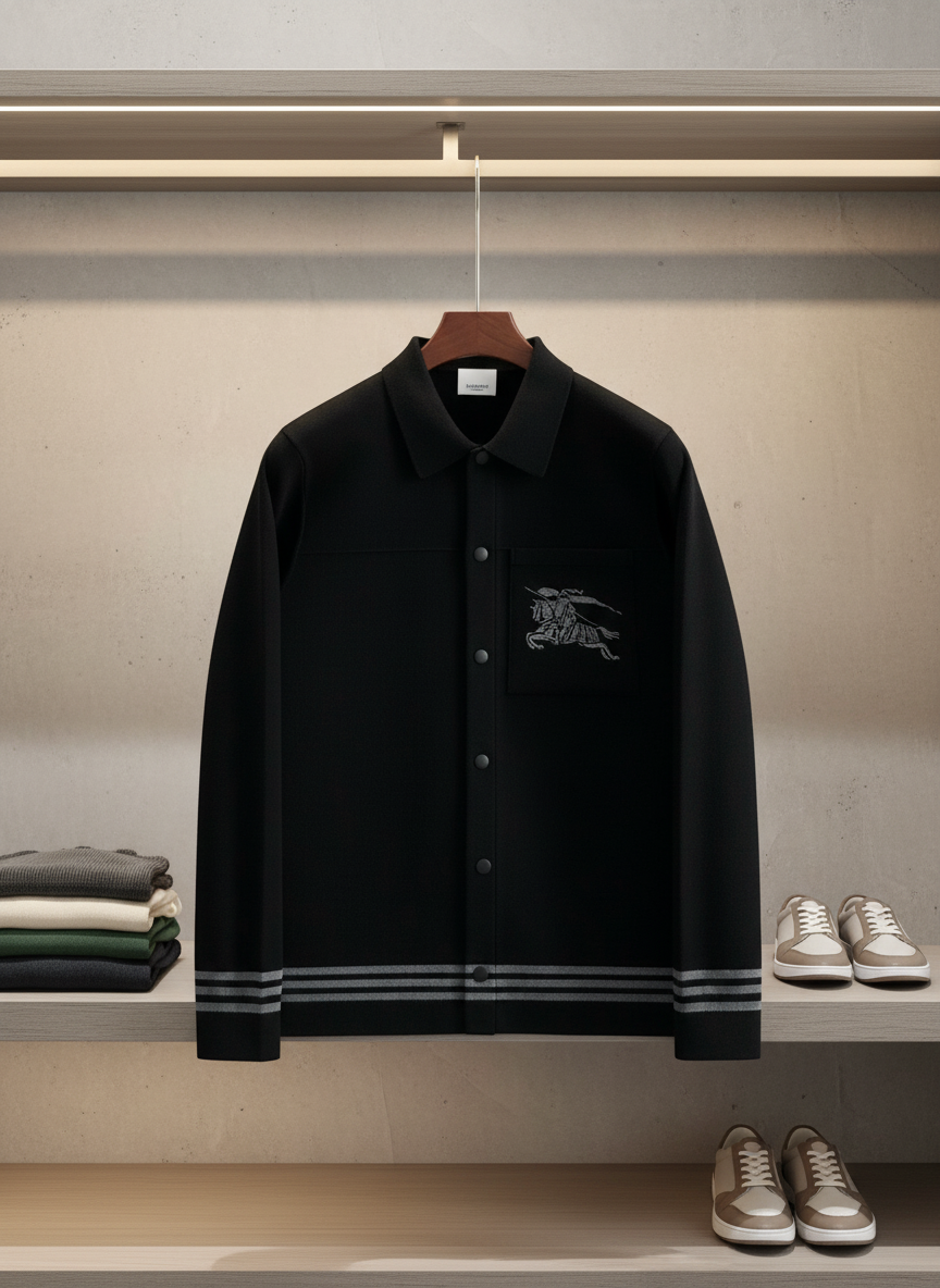Burberry Men’s Black Wool Jacket Knight Logo