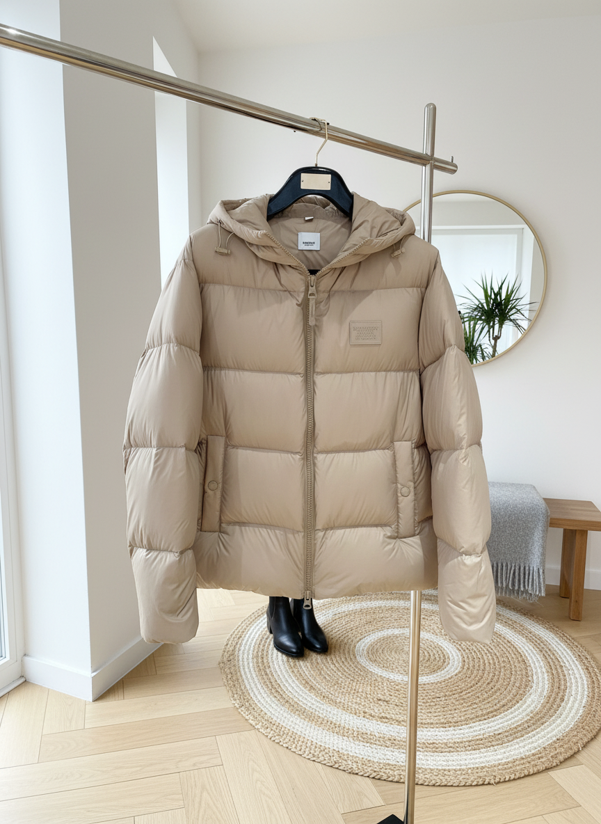 Burberry Beige Hooded Down Jacket Winter Puffer Coat