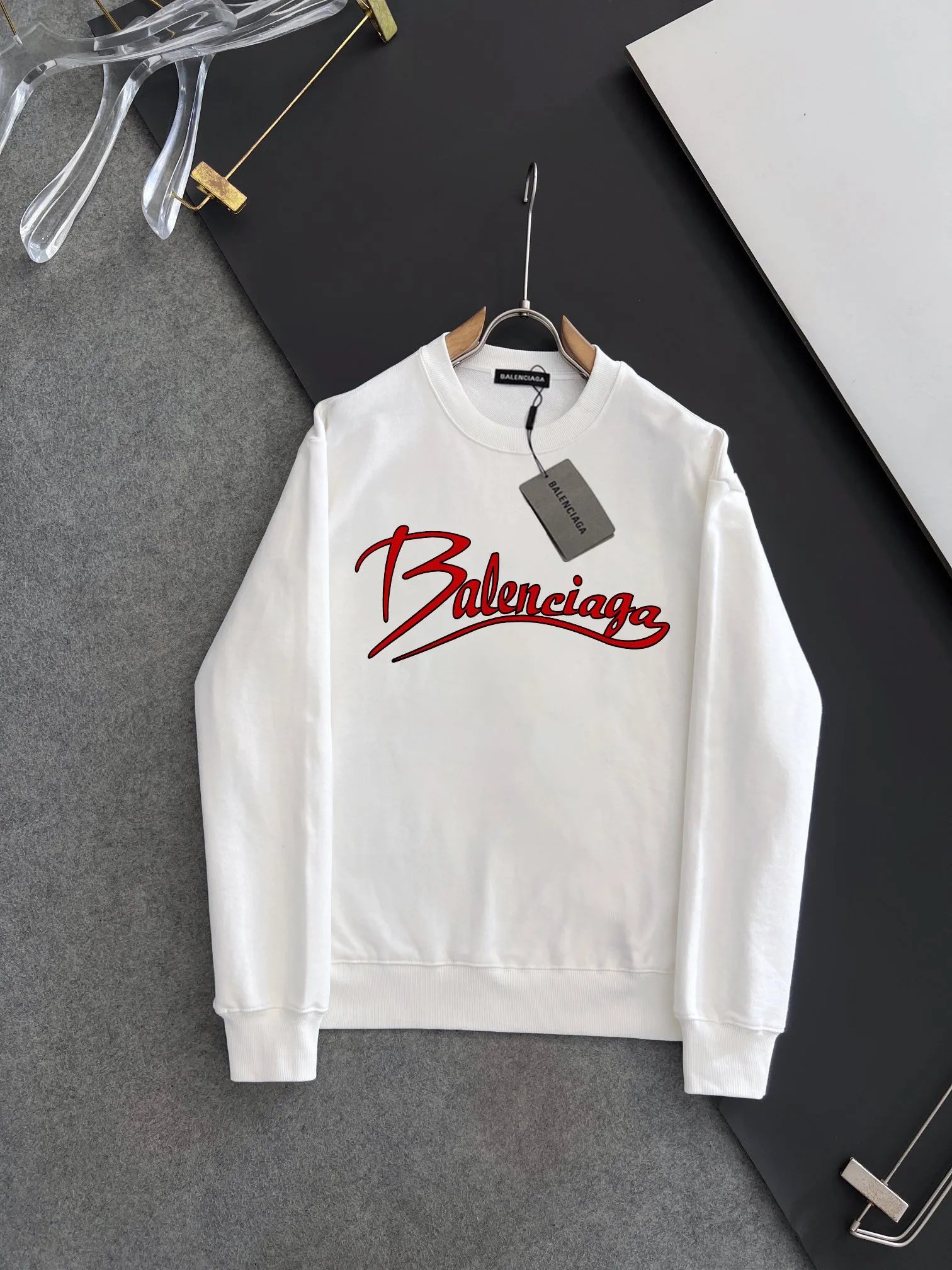 Balenciaga White Hoodie Red Logo Unisex Streetwear