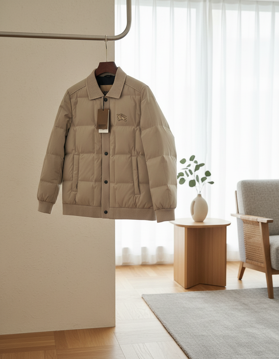 Burberry Men Beige Puffer Jacket Winter Coat