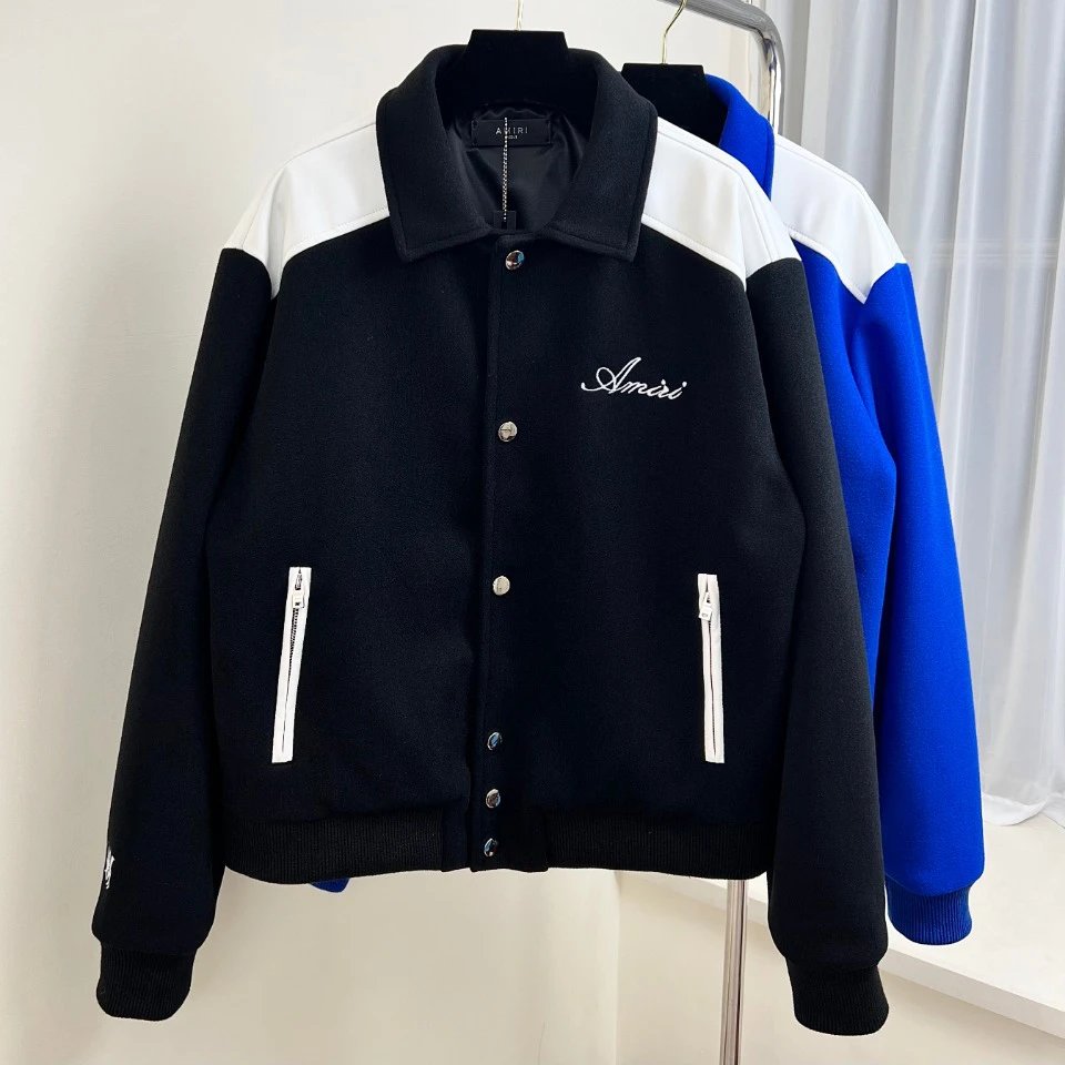AMIRI Black White Men Varsity Jacket Wool Streetwear