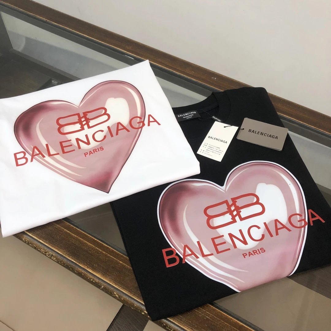 Balenciaga Heart Logo Paris White Cotton T-Shirt