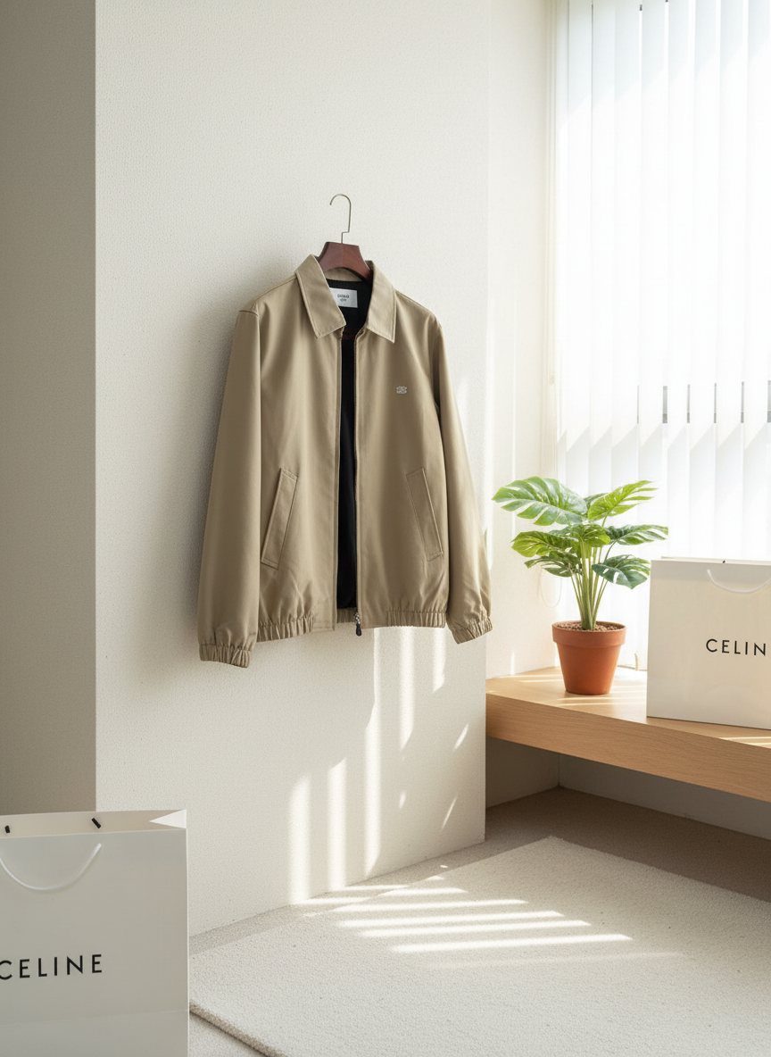 CELINE Khaki Zip Up Minimalist Casual Jacket