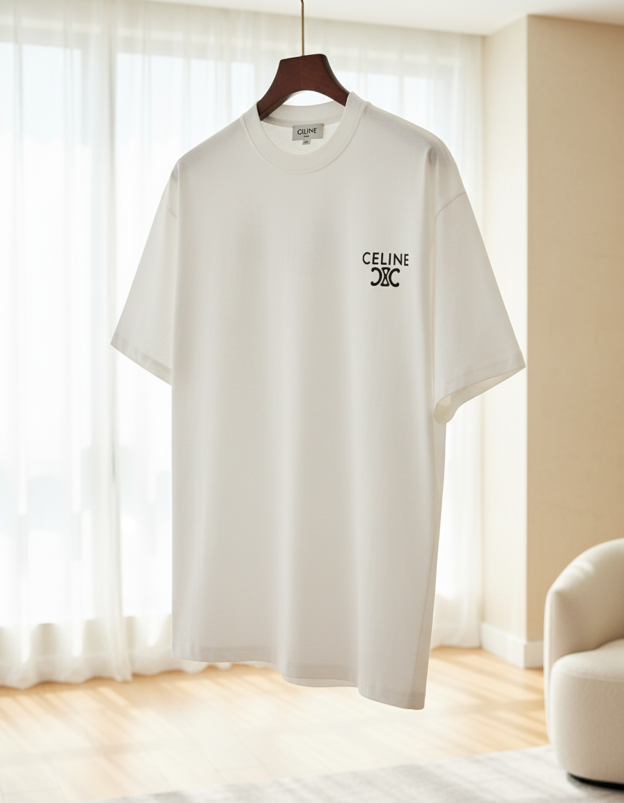 CELINE White Cotton Logo T-Shirt Unisex