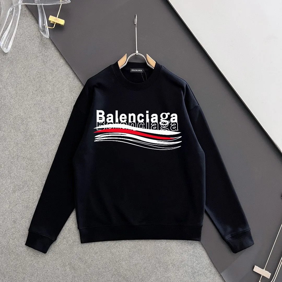 Balenciaga Black Logo Cotton Pullover Hoodie