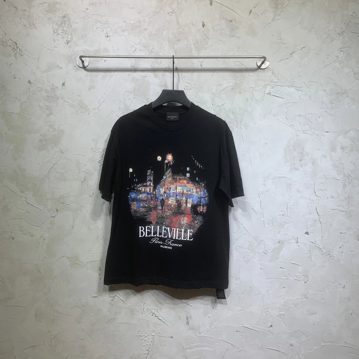 Balenciaga Belleville Paris Cotton T-Shirt Black White