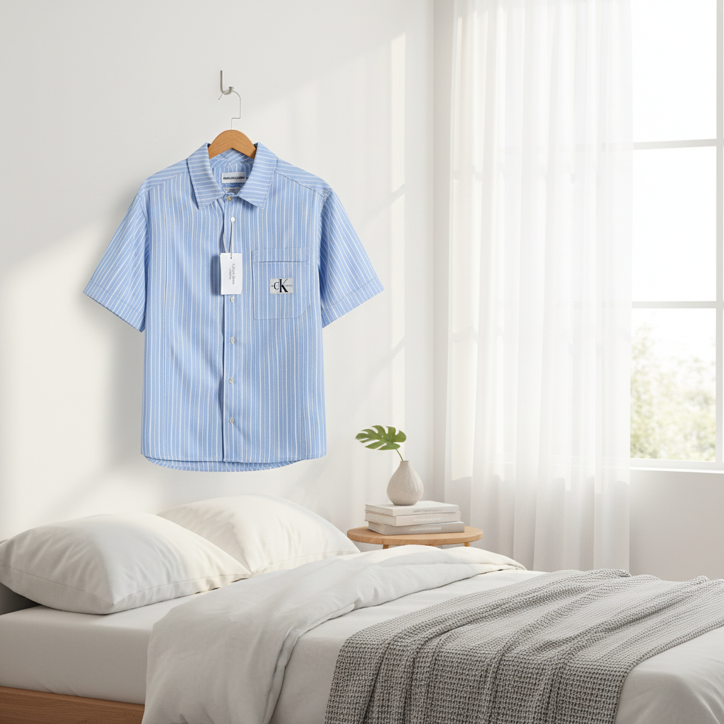 Calvin Klein Blue Striped Men’s Short Sleeve Shirt