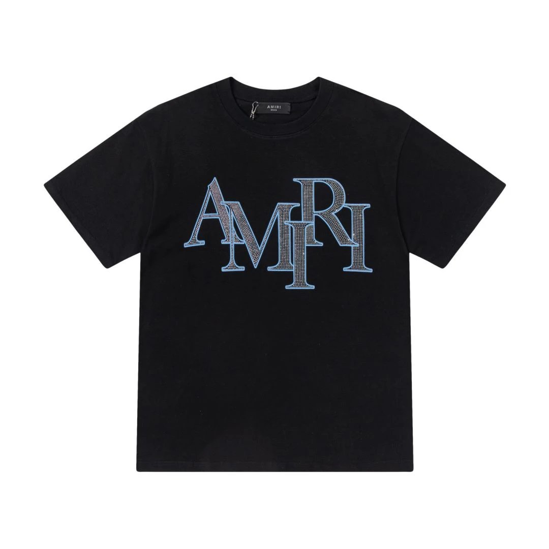 AMIRI Logo Men's Cotton T-Shirt Light Blue Green Black
