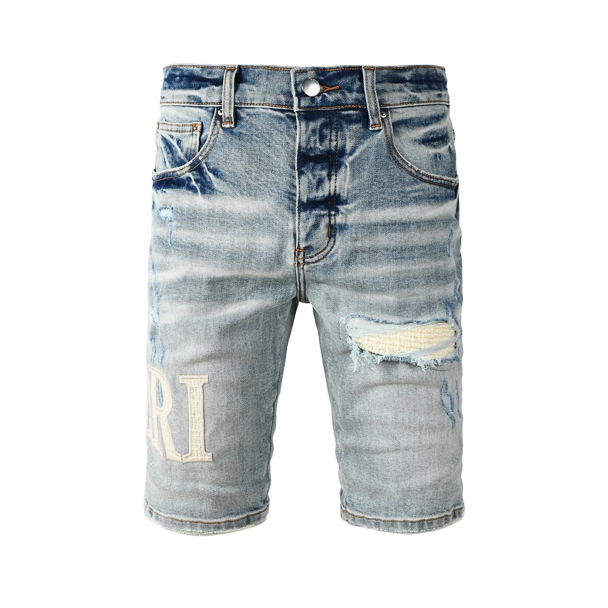AMIRI Ripped Faded Denim Shorts Men Summer Fashion