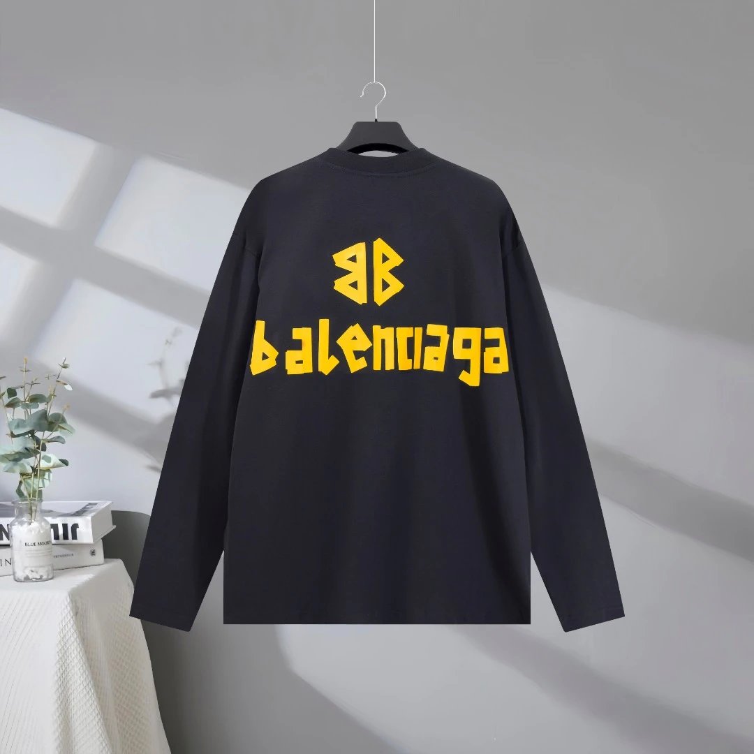 Balenciaga Black Logo Cotton Long Sleeve Hoodie
