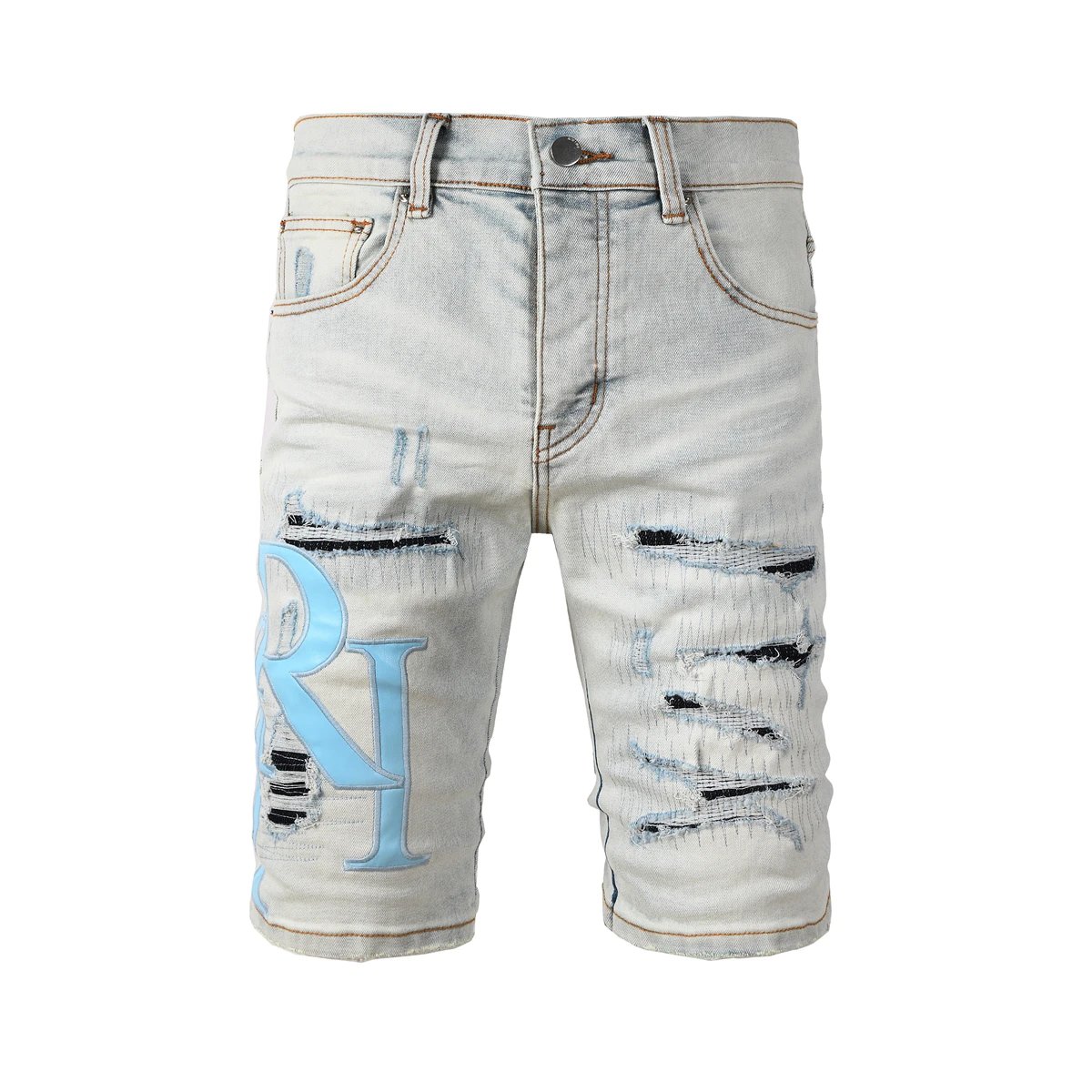AMIRI Men Light Wash Distressed Denim Shorts