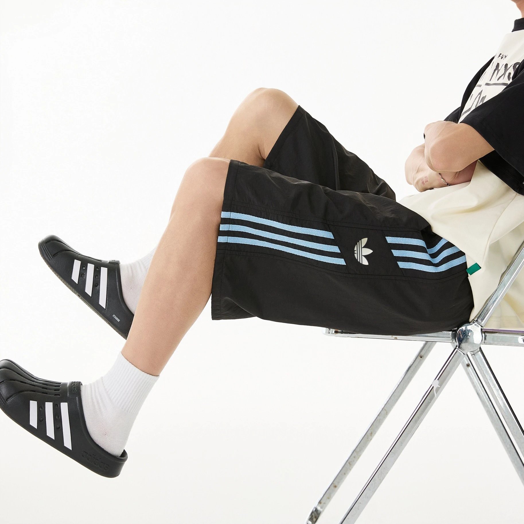 ADIDAS Men White Red Striped Casual Sports Shorts