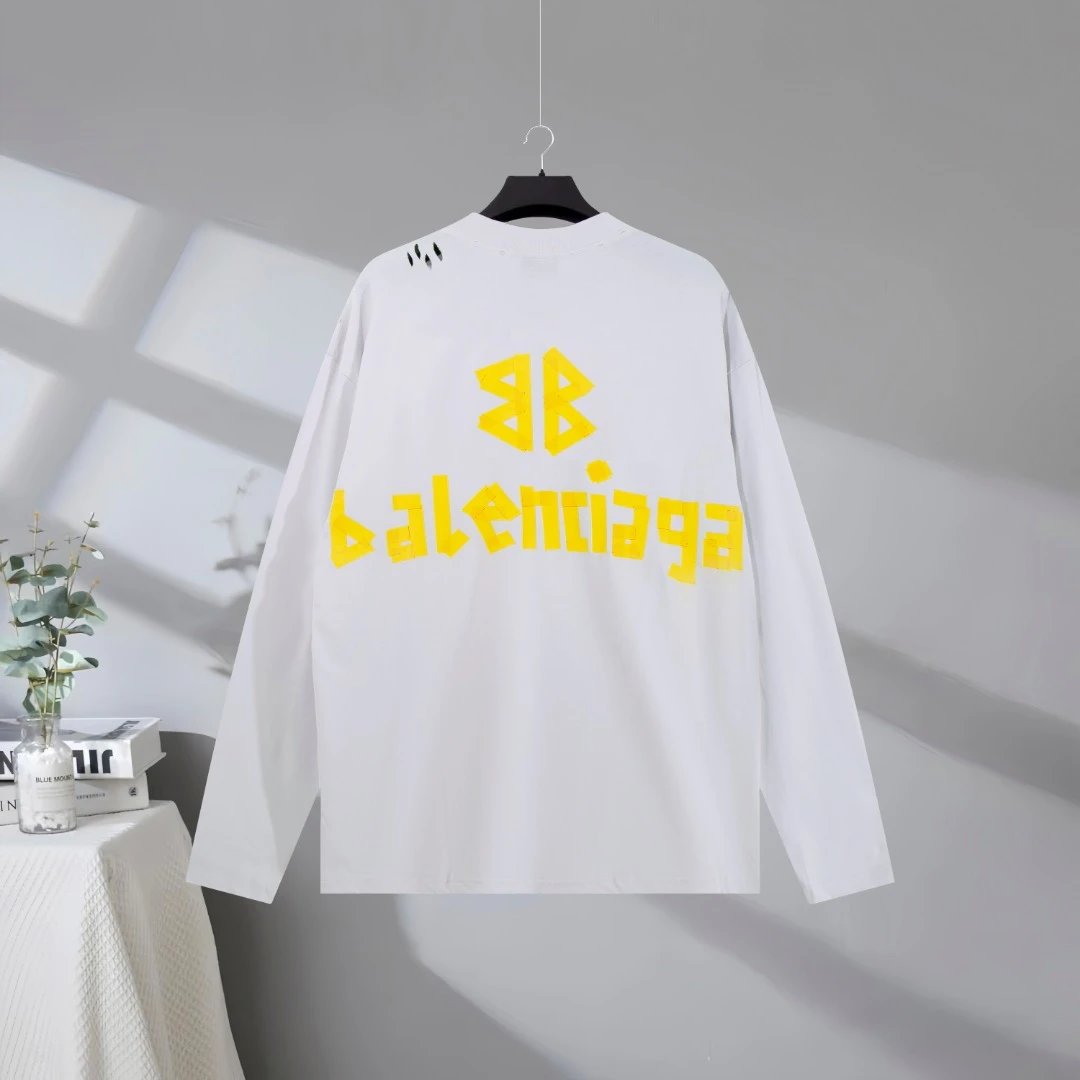 Balenciaga Logo Print Cotton Long Sleeve Hoodie