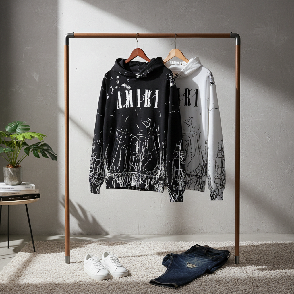 AMIRI Cracked Pattern Streetwear Black White Hoodies
