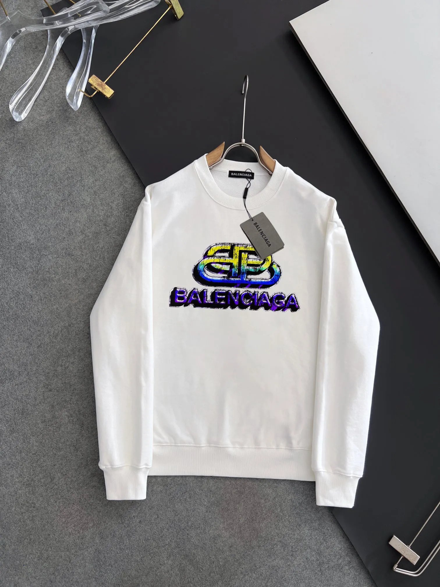 Balenciaga White Logo Hoodie Unisex Luxury Streetwear