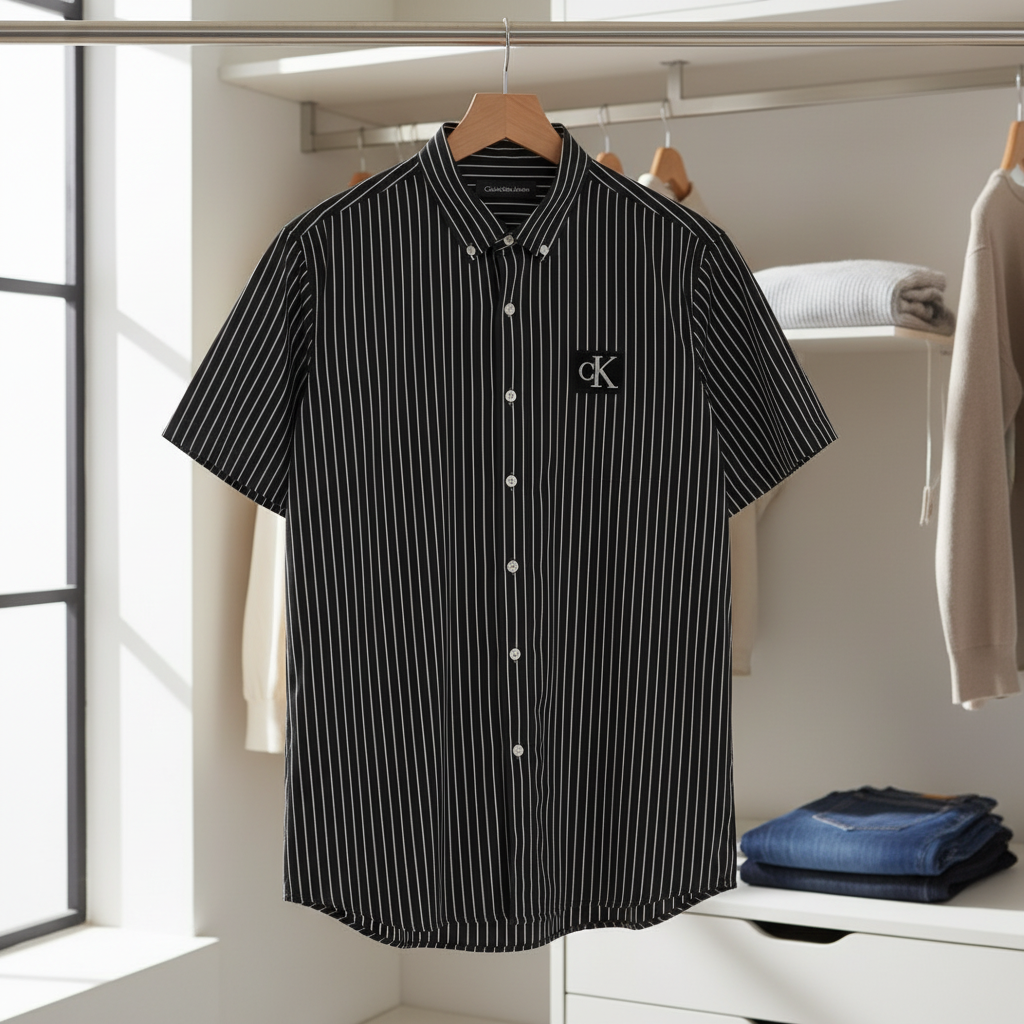 Calvin Klein Men Striped Short Sleeve Shirt