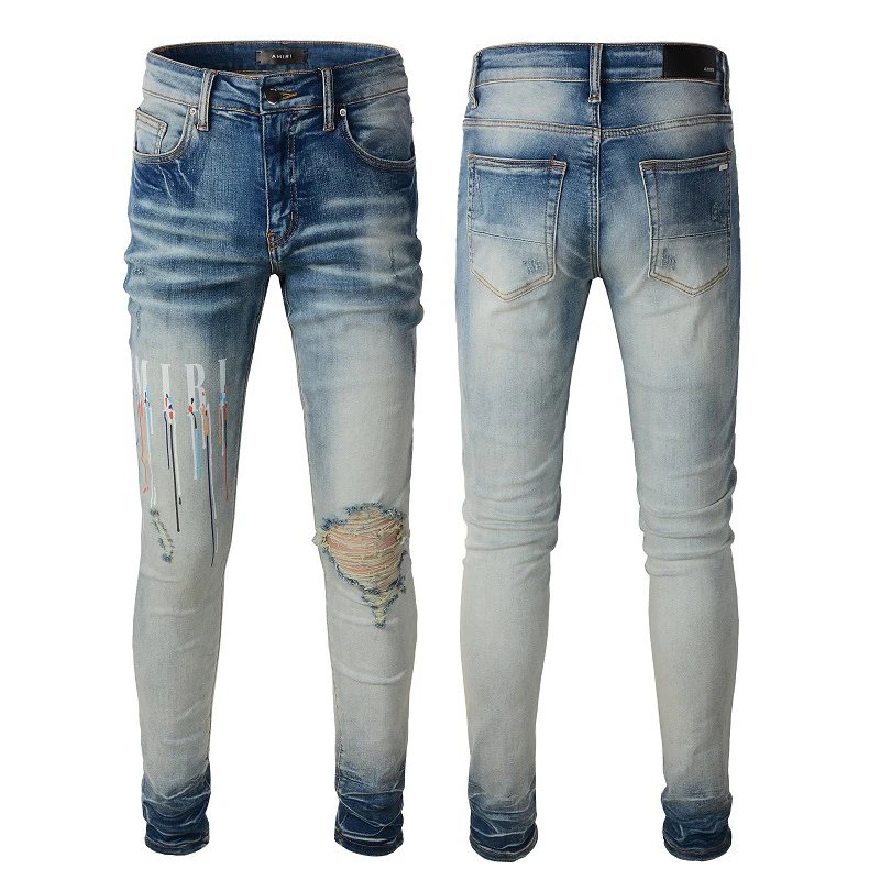 AMIRI Men Skinny Blue Ripped Gradient Jeans