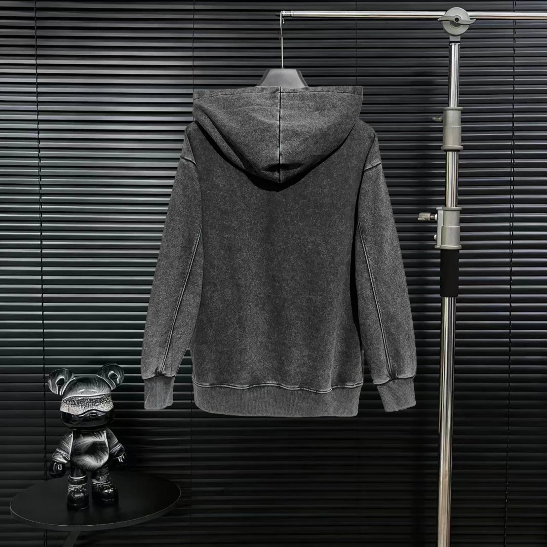 Balenciaga Black Washed Hoodie Yellow BB Logo Streetwear
