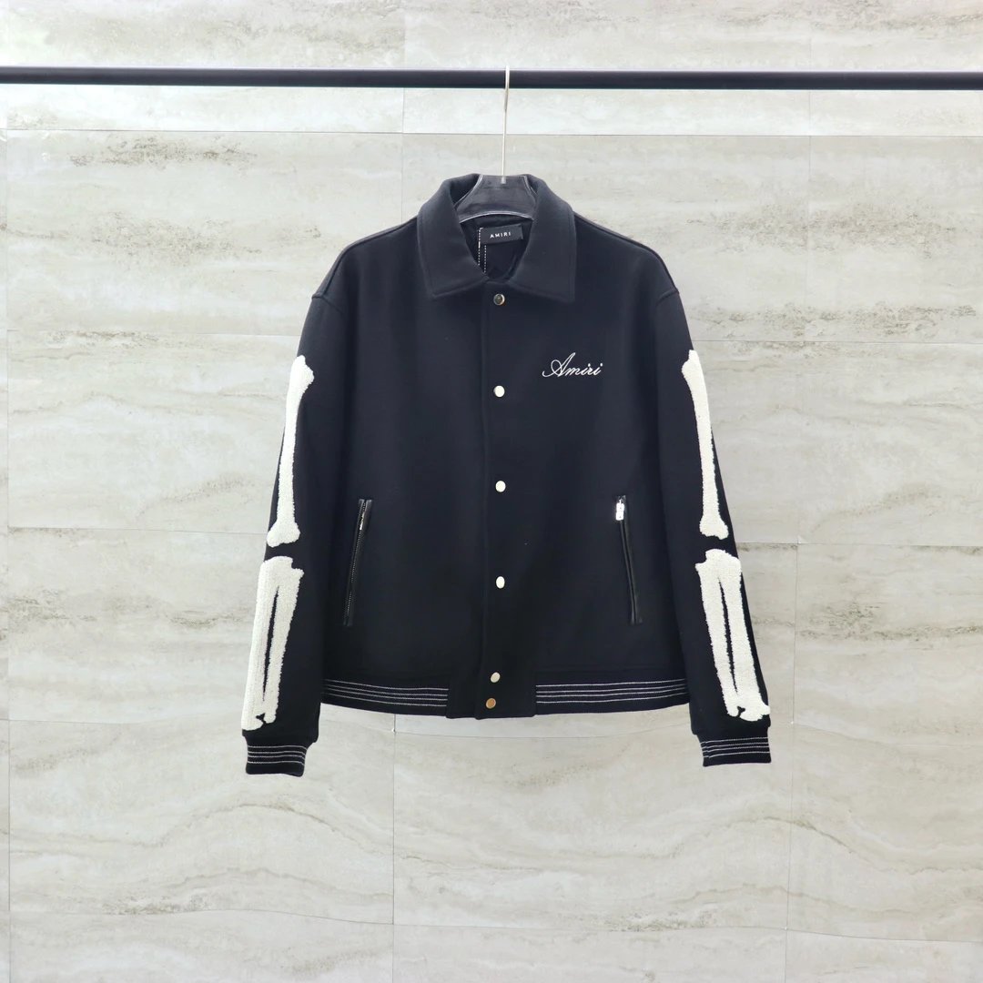 AMIRI Skeleton Black Varsity Jacket for Men