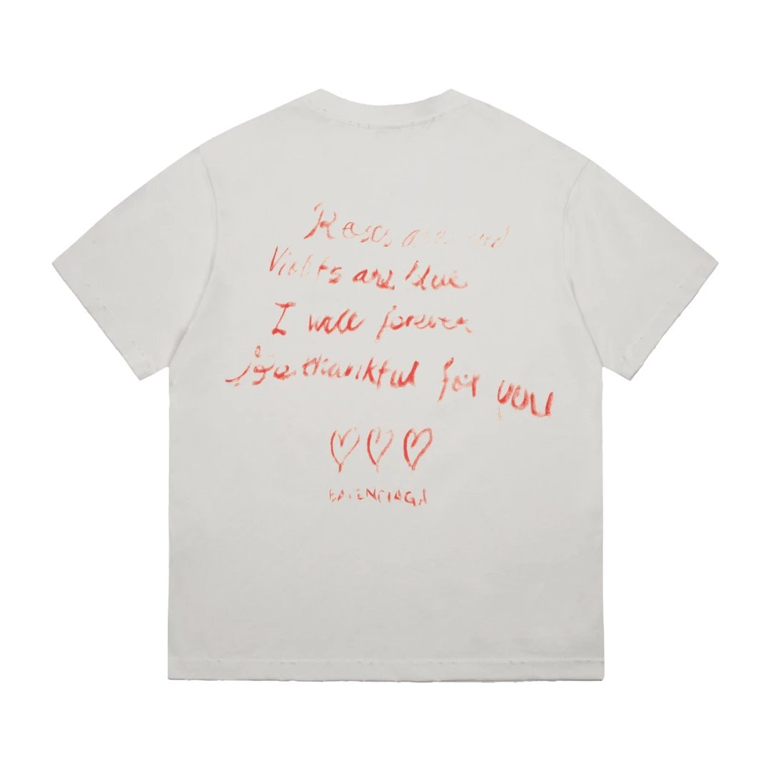 Balenciaga White Heart Print Valentine T-Shirt Unisex