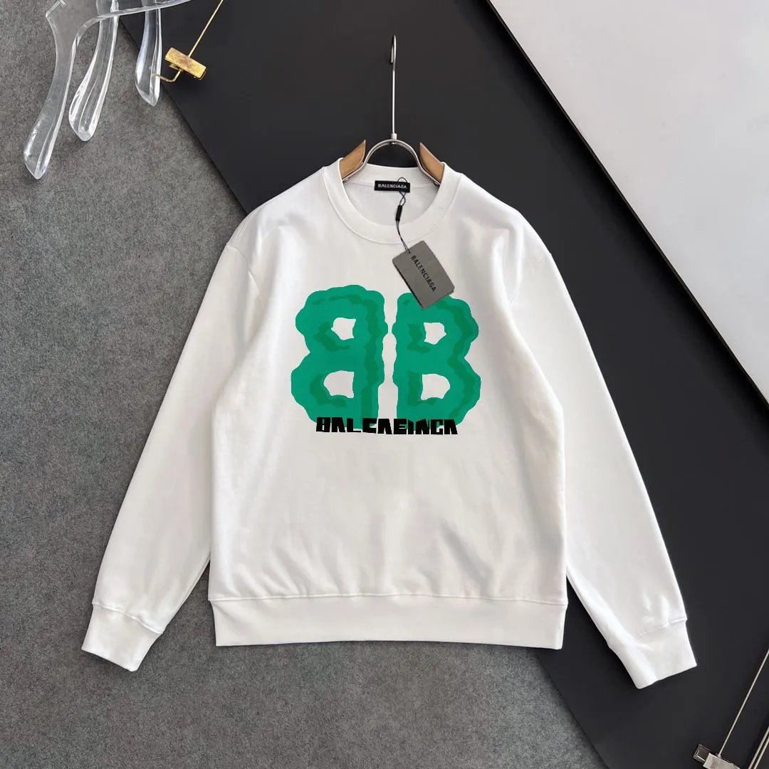 Balenciaga White Hoodie Green BB Logo Unisex