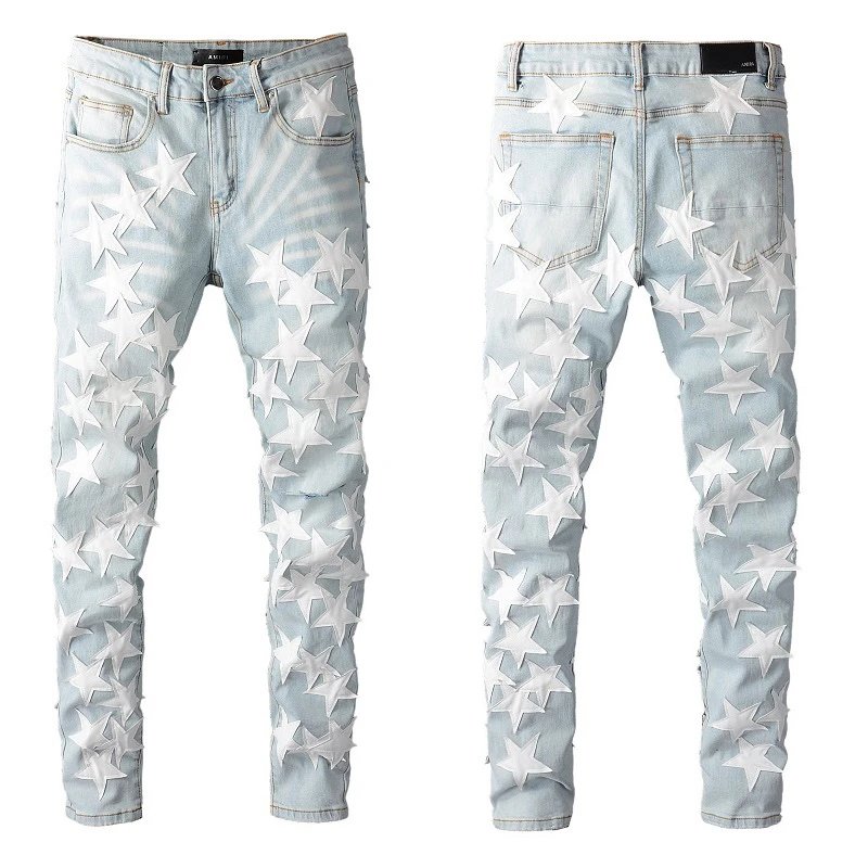 AMIRI Light Blue Star Patch Slim Jeans